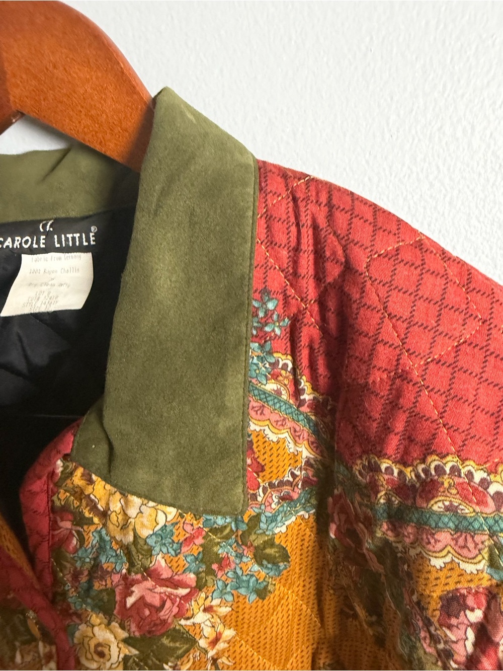 Carole Little Quilted Floral Jacket in Mustard with Olive Collar - Picture 4 of 11